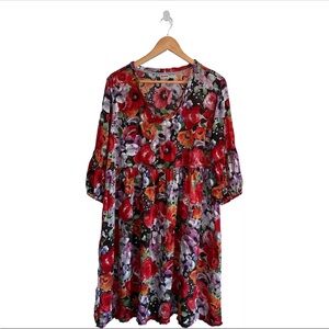 Tianello Shelby Dress Multicolor Floral Print Cupro Size Medium Lightweight